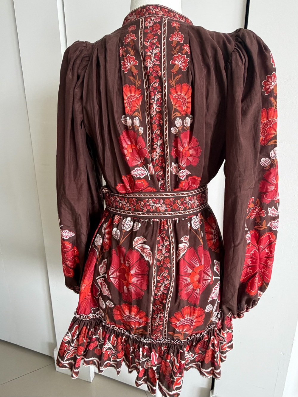 FARM Rio Brown Dress with Red Floral Embroidery - Picture 2 of 2